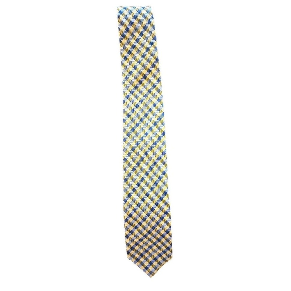 Haines & Bonner of London Silk Tie Blue Yellow Gingham Check Plaid Handmade Mens